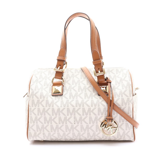 白色帆布 棕色牛皮 兩用包【MICHAEL KORS 麥可寇斯】