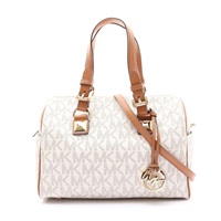 白色帆布 棕色牛皮 兩用包【MICHAEL KORS 麥可寇斯】