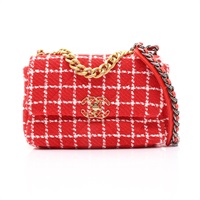 19 兩用包 紅色 格紋 粗花呢 金釦【CHANEL 香奈兒】 AS1160