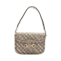 x Balenciaga 灰褐色 GG Supreme 帆布 Horsebit 1955 肩背包【GUCCI 古馳】 602204