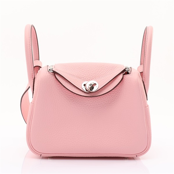 櫻花粉 Clemence 牛皮 Mini Lindy 肩背包 K刻 銀釦【HERMES 愛馬仕】 H085956CK3Q