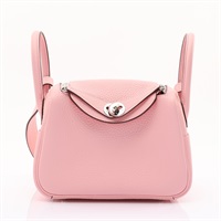 櫻花粉 Clemence 牛皮 Mini Lindy 肩背包 K刻 銀釦【HERMES 愛馬仕】 H085956CK3Q