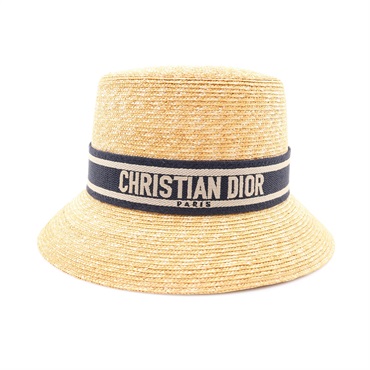 米色藤編 藍色帆布飾邊 D-Bobby Large Brim Hat 帽子【Dior 迪奧】 11DRT952G180