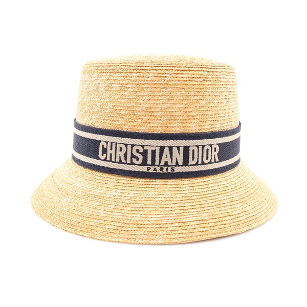 米色藤編 藍色帆布飾邊 D-Bobby Large Brim Hat 帽子【Dior 迪奧】 11DRT952G180