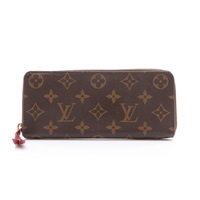 棕色/桃紅色 原花 帆布 Clemence 拉鍊長夾【LOUIS VUITTON LV 路易威登】 M60742