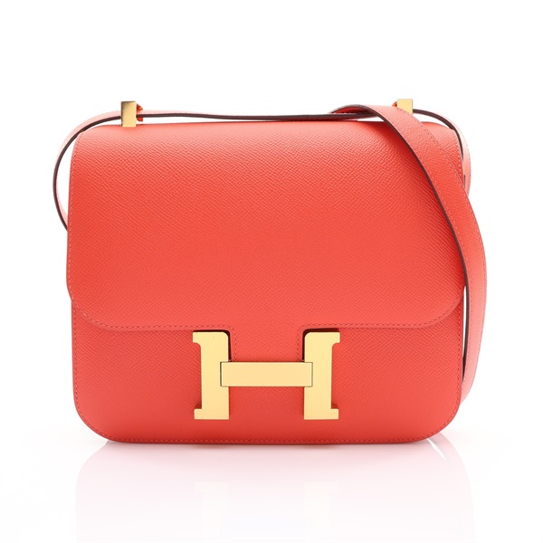 糖果紅 Epsom 牛皮 Constance 24 康康包 肩背包 X刻 金釦【HERMES 愛馬仕】 H056341CC