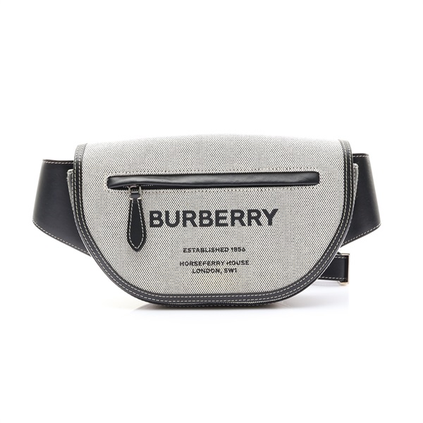 灰色帆布 黑色牛皮 Horseferry Print Bum 胸包 腰包【BURBERRY 巴寶莉】 8039505
