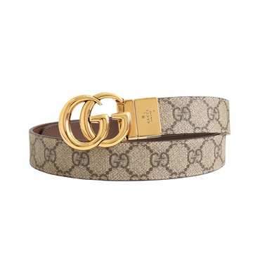 GUCCI 古馳 GG Marmont 雙面可用 皮帶 米色 GG Supreme帆布 牛皮 659417