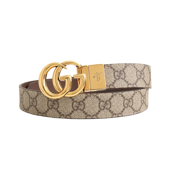 GUCCI 古馳 GG Marmont 雙面可用 皮帶 米色 GG Supreme帆布 牛皮 659417