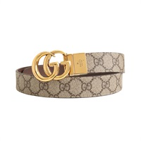 GUCCI 古馳 GG Marmont 雙面可用 皮帶 米色 GG Supreme帆布 牛皮 659417