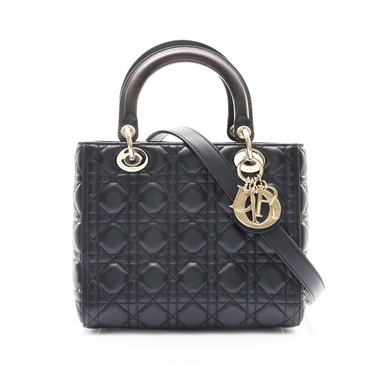 Medium Lady Dior 兩用包 黑色 藤格紋羊皮【Dior 迪奧】 M0565ONGE_M900