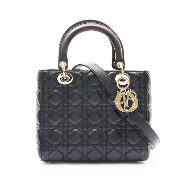 黑色 藤格紋羊皮 Lady Dior Midium 兩用包【Dior 迪奧】 M0565ONGE_M900