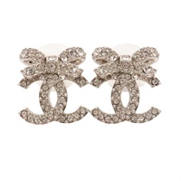 金色金屬 蝴蝶結 雙C 水鑽 耳環【CHANEL 香奈兒】 ABA922