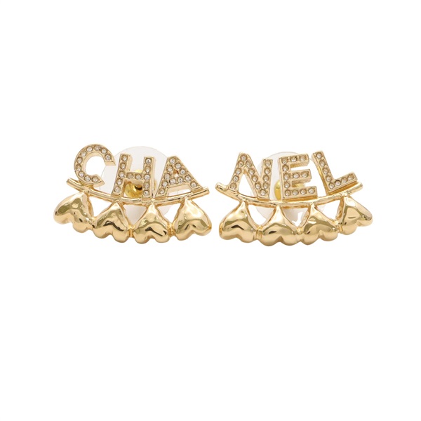 金色金屬 字母Logo愛心 針式耳環【CHANEL 香奈兒】 ABA271