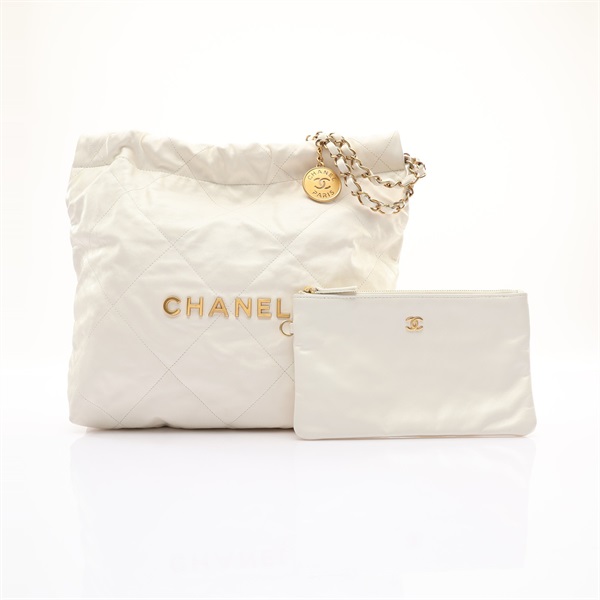 白色羊皮 CHANEL 22 Small 肩背包 金釦【CHANEL 香奈兒】 AS3260