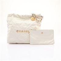 白色羊皮 CHANEL 22 Small 肩背包 金釦【CHANEL 香奈兒】 AS3260