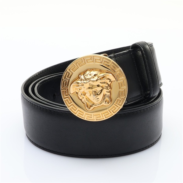 金色 美杜莎 圓牌 金屬 黑色 皮帶 100 cm【VERSACE 凡賽斯】 DCU4806