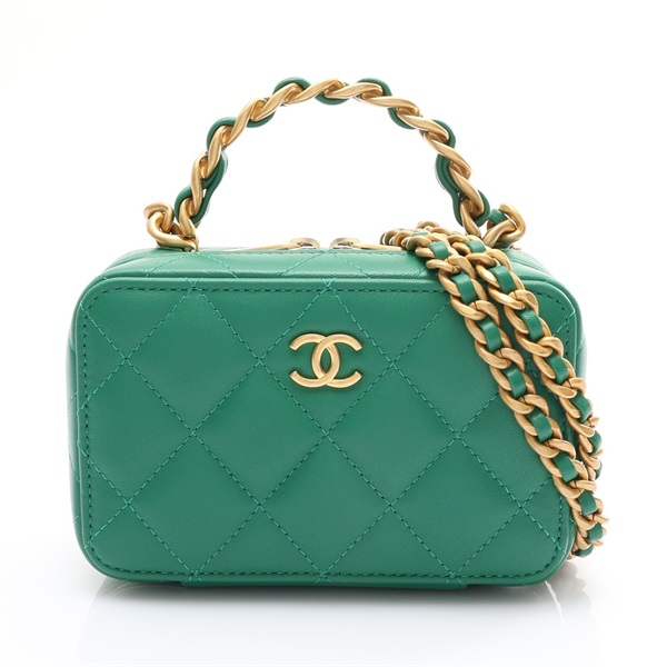 綠色 羊皮 Mini Vanity 兩用包 金釦【CHANEL 香奈兒】