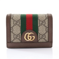 棕色 GGsupreme 帆布 牛皮 扣式 二折短夾【GUCCI 古馳】 523155