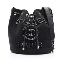 黑色 帆布 鉚釘 Deauville Drawstring 水桶包 肩背包 無卡【CHANEL 香奈兒】 AS1045