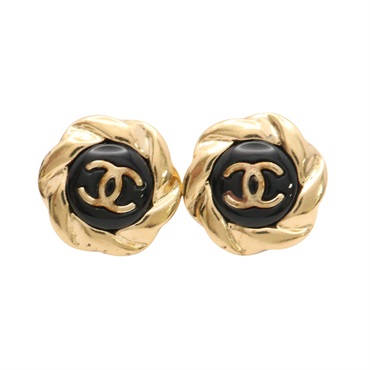黑色漆面 金色鍍金 雙C Camellia 耳環【CHANEL 香奈兒】 AB8733