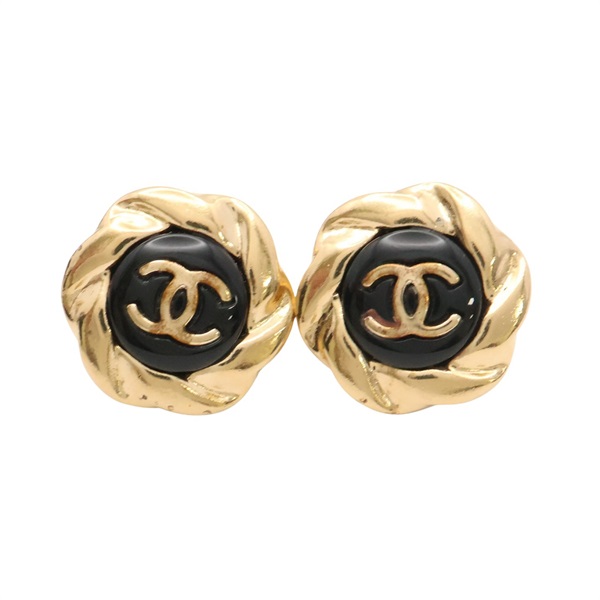 黑色漆面 金色鍍金 雙C Camellia 耳環【CHANEL 香奈兒】 AB8733