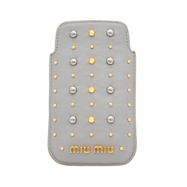 MIU MIU 繆繆 手機殼 灰色 牛皮 鉚釘