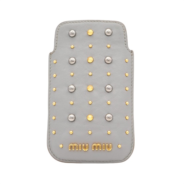 MIU MIU 繆繆 手機殼 灰色 牛皮 鉚釘