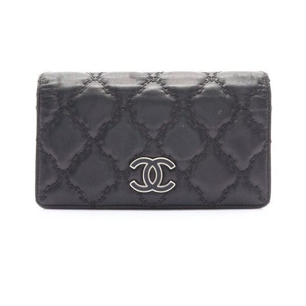 黑色 羊皮 Double Stitch Hamptons 兩折長夾 無卡【CHANEL 香奈兒】 A69094
