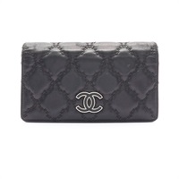 黑色 羊皮 Double Stitch Hamptons 兩折長夾 無卡【CHANEL 香奈兒】 A69094
