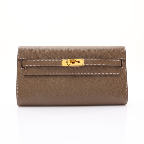 大象灰 Epsom牛皮 Kelly To Go Wallet 肩背包 金釦 (扣具鬆動) 【HERMES 愛馬仕】 H084169CC