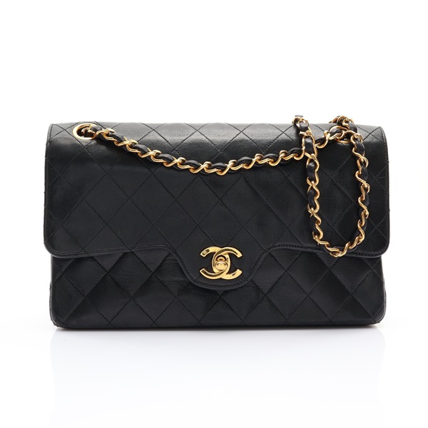 黑色 菱格紋 羊皮 Small Double Flap 鍊帶肩背包 金扣【CHANEL 香奈兒】 A01112