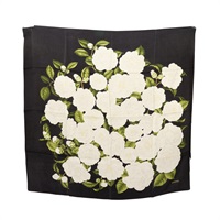 CHANEL 香奈兒 floral print Carre90 方巾 黑色 絲綢