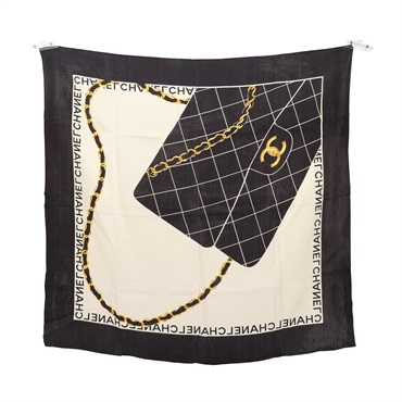 CHANEL 香奈兒 Carre 90 方巾 黑色 絲綢