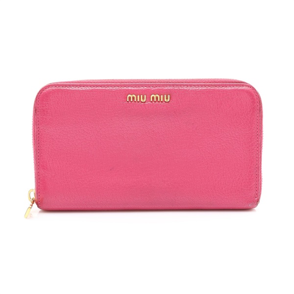 MIU MIU 繆繆 拉鍊 長夾 粉色 牛皮 5M1188