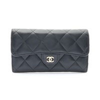 CHANEL 香奈兒 Matelasse Classic Flap 扣式中夾 黑色 羊皮 金釦 無卡