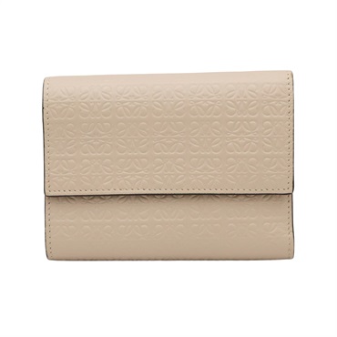 米色 壓紋 牛皮 Repeat Small Vertical 三折短夾【LOEWE 羅威】 C499S97X04
