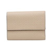 米色 壓紋 牛皮 Repeat Small Vertical 三折短夾【LOEWE 羅威】 C499S97X04