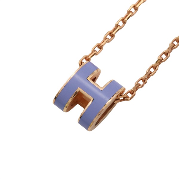 Mini Pop H 項鍊 玫瑰金鍍金 紫色琺瑯【HERMES 愛馬仕】 H147992FO