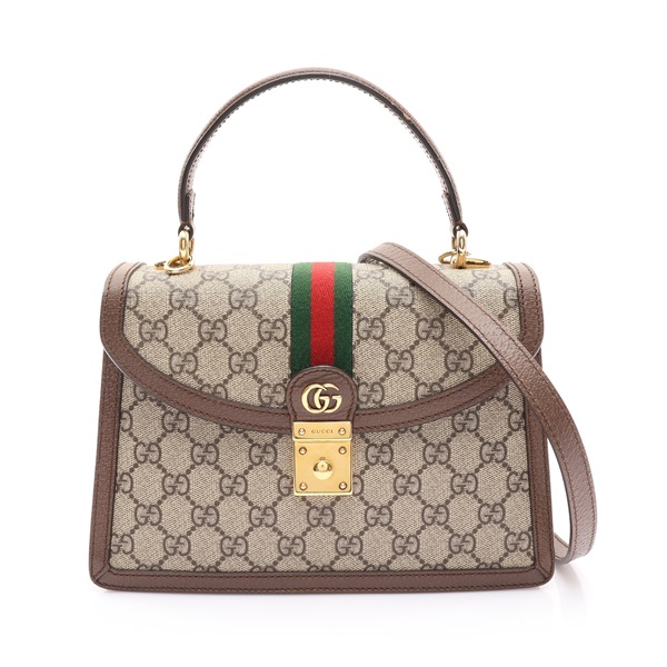 GUCCI 古馳 Ophidia Top Handle 兩用包 棕色 GG Supreme 帆布 織帶 651055
