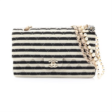 CHANEL 香奈兒 Coco Sailor 珍珠翻蓋包 黑白色 帆布 淡金釦 A90100 A90100