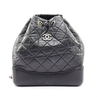 CHANEL 香奈兒 Gabrielle 流浪包 後背包 黑色 菱格紋牛皮 銀釦 A94485