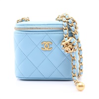 CHANEL 香奈兒 Pearl Crush Mini Vanity Case 肩背包 水藍色 菱格紋羊皮 金釦 AP1447