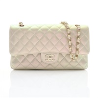 CHANEL 香奈兒 COCO 25 肩背包 珠光白 羊皮 金釦 A01112 A01112