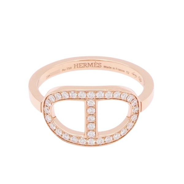 HERMES 愛馬仕 Chaine d'ancre Contour 戒指 52 18K玫瑰金 鑽石 H122605B 00053