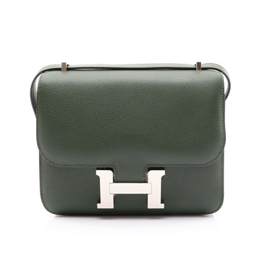 HERMES 愛馬仕 Mini Constance 肩背包 英國綠 Evercolor牛皮 Y刻 銀扣