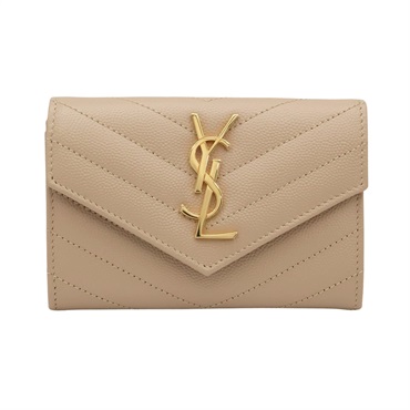 SAINT LAURENT 聖羅蘭 MATELASSE 信封扣式中夾 淺褐色 粒面牛皮 414404