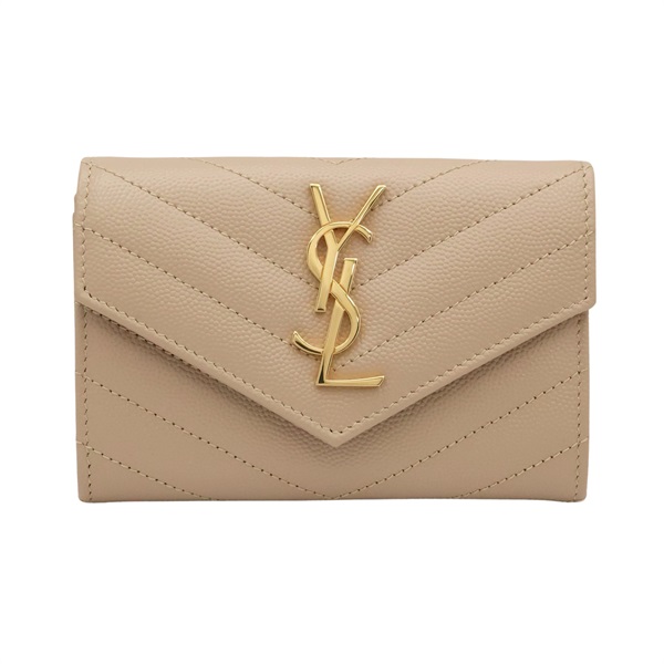SAINT LAURENT 聖羅蘭 MATELASSE 信封扣式中夾 淺褐色 粒面牛皮 414404