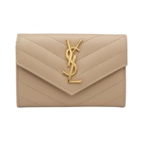 SAINT LAURENT 聖羅蘭 MATELASSE 信封扣式中夾 淺褐色 粒面牛皮 414404