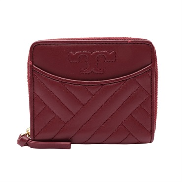 TORY BURCH 湯麗柏琦 Alexa 拉鍊 二折 短夾 酒紅色 牛皮 57006